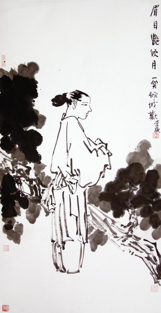 眉目艳皎月 纸本 69x137cm 2014年