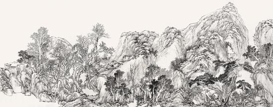 明清山水系列 纸本水墨 145x365cm 2013年