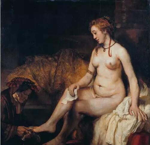 伦勃朗(Rembrandt)《在浴中的拔士巴》(Bathsheba at Her Bath,1654),The Louvre, Paris