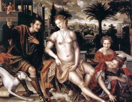 简·马塞斯(Jan Massys)的《拔示巴与大卫的使者》(Bathsheba with David‘s messenger,1562)
