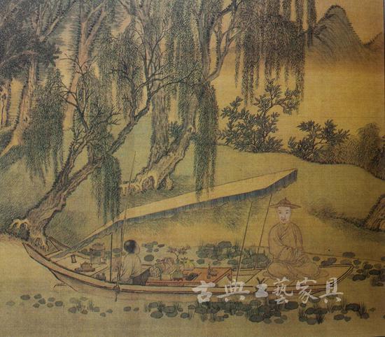 图2 1706年杨晋、王辉作《桃柳禽鱼图》,手卷轴,设色绢本,纵260.35厘米,横37.56厘米。(伦敦古董商Sydney L。 Moss