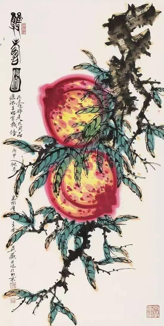 吴欢2016年作《双寿图》,镜心纸本,138×70cm,北京匡时十周年秋季拍卖会,成交价20万元