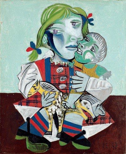 毕加索, 《Maya à lapoupée et au cheval》, 1938。图片:Courtesy:© 2016 Estate of Pablo Picasso / Artists RightsSociety。 (ARS), New York。 Photo by Béatrice Hatala
