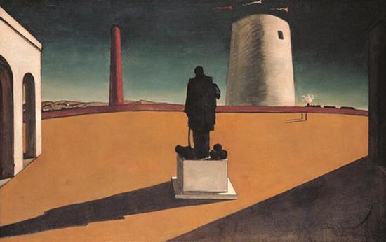 乔治·德·基里柯,《一日之谜》(The Enigma of a Day),1914年。布面油画,83厘米×130厘米。
