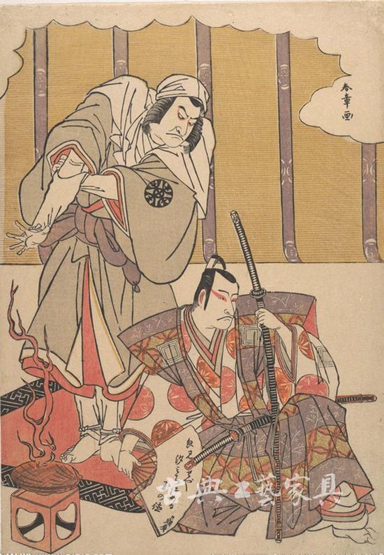 浮世绘中的日本武士形象。难以想象清心静意的茶与充满戾气的武士有什么关系。但事实是,茶可破闷、降火,武士们希望通过饮茶化去身上的血腥与戾气。