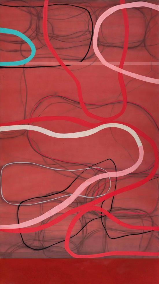 周力,《线-影子的影子 之一》+Lines-the Shadow of the Shadows No.1,综合材料-Mixed media on canvas,500x280cm,钢板尺寸:45x280.5cm,2016-2017-min