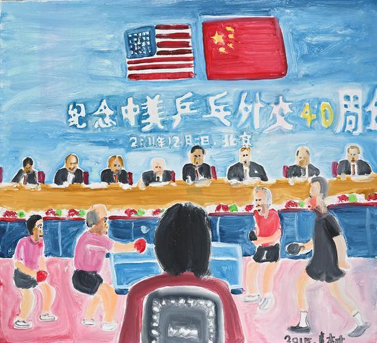 乒乓 虞村 布面油画 35cmX30cm 2015年