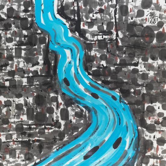 溪流 宣纸水墨 90x90cm, 2004