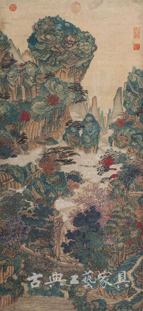 荆浩《春山行旅》立轴,计成崇拜荆浩,造园深受其影响。