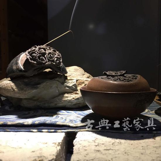 一渌再造作品:莲花香插和盖碗