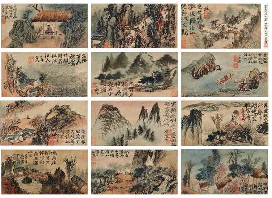 石涛《山水》,十二开册,估价:估价待询