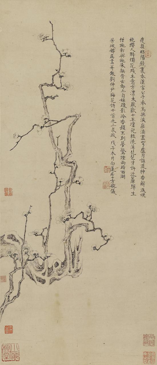 ‘五十万卷楼’收藏名家书画 方婉仪 《墨梅》(图二) 水墨纸本,立轴,价:30,000 至 40,000 港元/ 3,800 至 5,100 美元