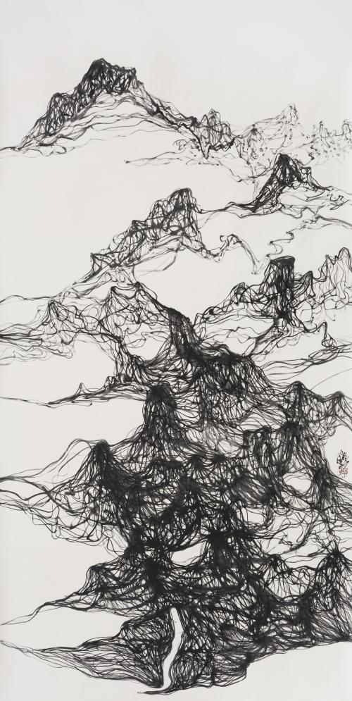 山高云淡 245x125cm 纸本水墨 2016年