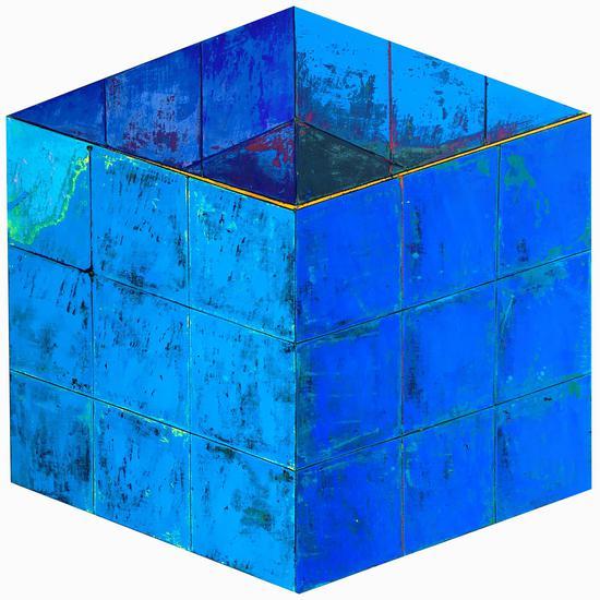 杜飞辰作品 蓝色，156x158cm，2016，坦培拉综合材料