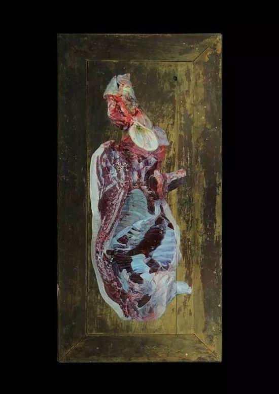 程三娃《砧板清供》;桌子丙烯;65×135×25cm;2016年