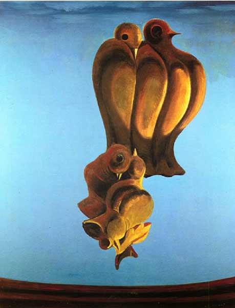 马克斯·恩斯特《鸟类纪念碑》布面油画,162.5×130cm,1927年