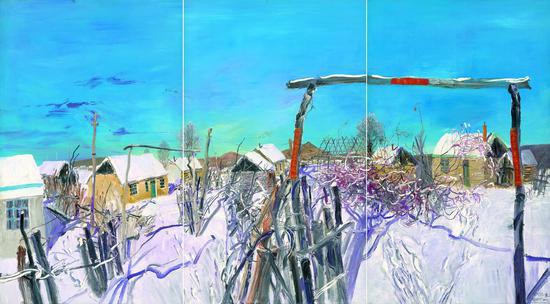 回头沟二队 赵开坤 2013年 布面油画 270×150cm(三联)