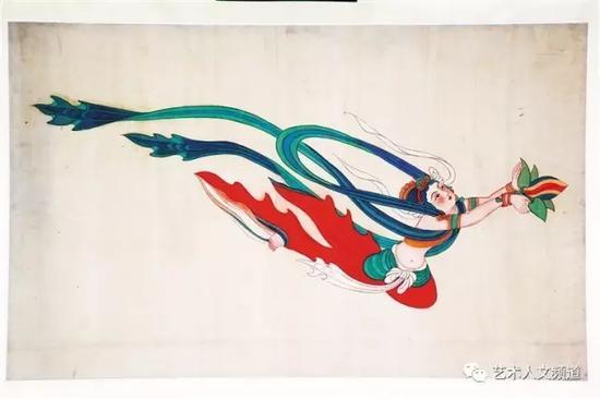 张大千临摹敦煌壁画作品:飞天
