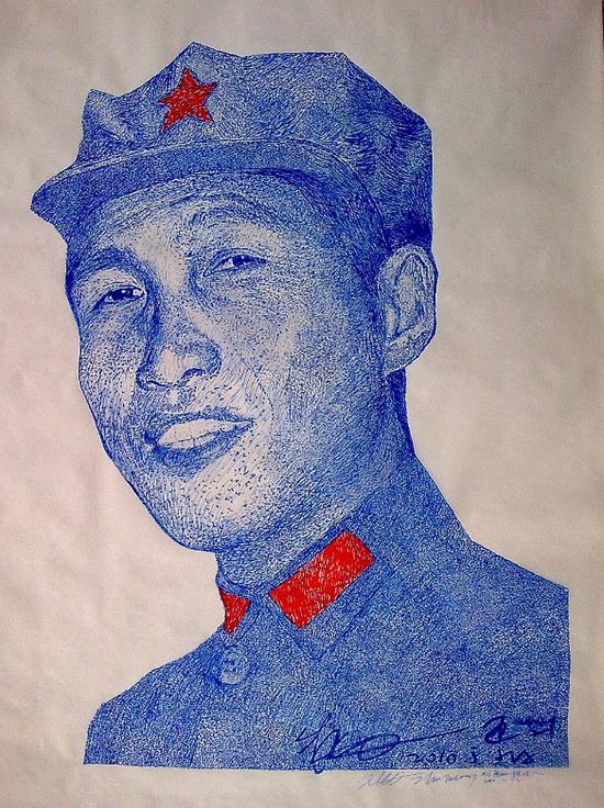 朱发东《名流10-4》,2010,羊皮纸上手绘,130x90cm