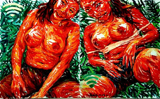 朱发东《透气系列2015-5/6》,2015,布面油画,100x80cm