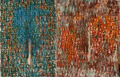 朱发东《寻人系列》, 1995年,布面丙烯, 90x68cmx2