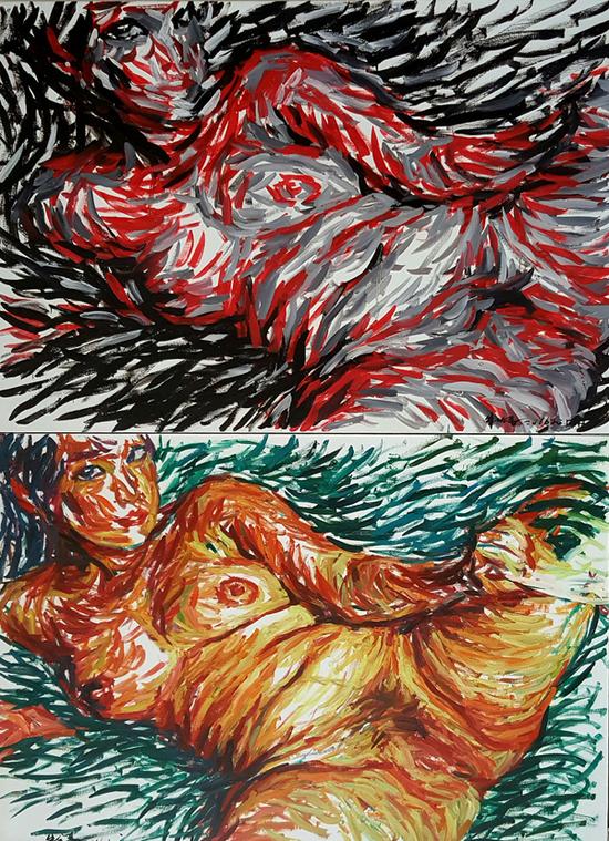 朱发东《透气系列2016-1》,2016,布面油画,146x100cmx2