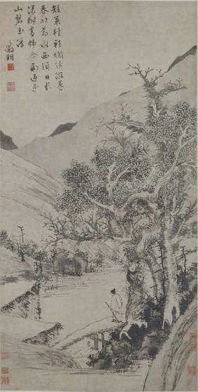 图1《溪桥策杖图》画面