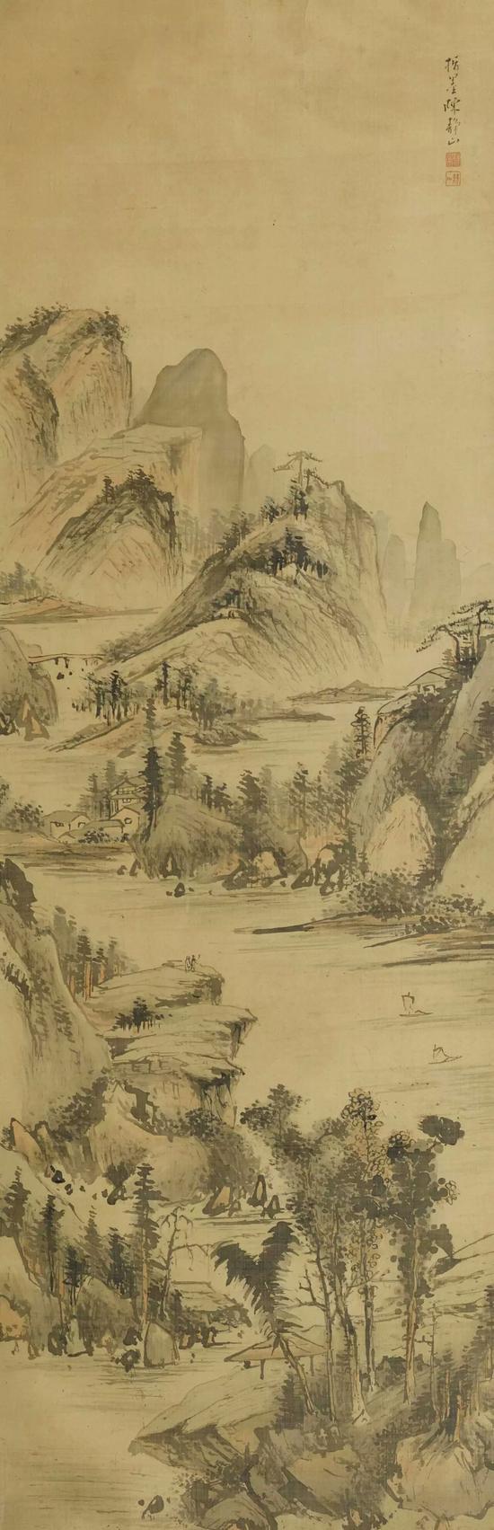 陈半丁 指墨山水 镜心 绢本设色 157x51.5cm (中鸿信20周年春拍)