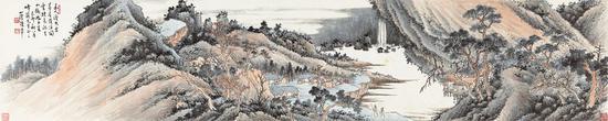 陈半丁 山水 横披 设色纸本 27×132cm 1939年作 成交价:32.2万元(嘉德拍卖供图)