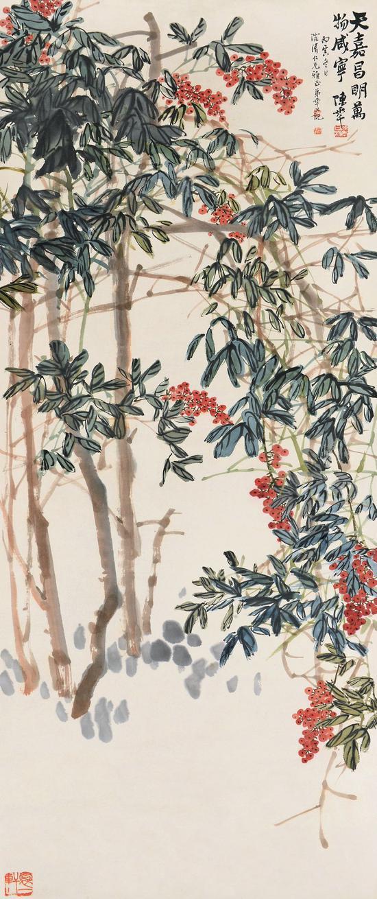 陈半丁 天竺图 立轴 设色纸本 124×47.5cm 1926年作 成交价:28.75万元(朵云轩拍卖供图)