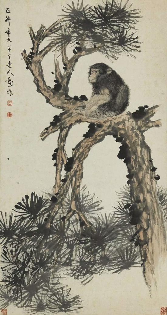 陈半丁 松猴图 立轴 设色纸本 83x44cm 1939年作 (中鸿信20周年春拍)