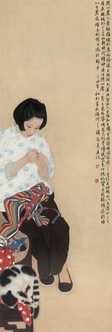 1985年作《米脂的婆姨》绢本230×80cm