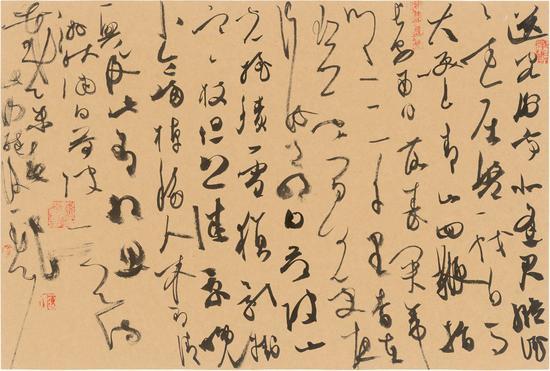 陈海良作品,大草《古人诗》,仿古纸,44cmx30cm,2015