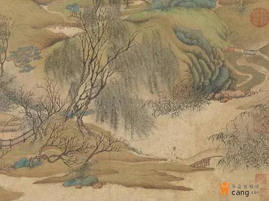 传元 朱叔重《春塘柳色》