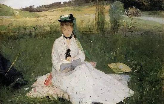 贝尔特•莫里索 Berthe Morisot - Reading with Green Umbrella