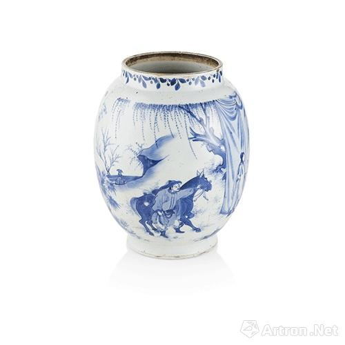 20 Lot67 BLUE AND WHITE TRANSITIONAL 'ROMANCE OF THE THREE KINGDOMS' JAR