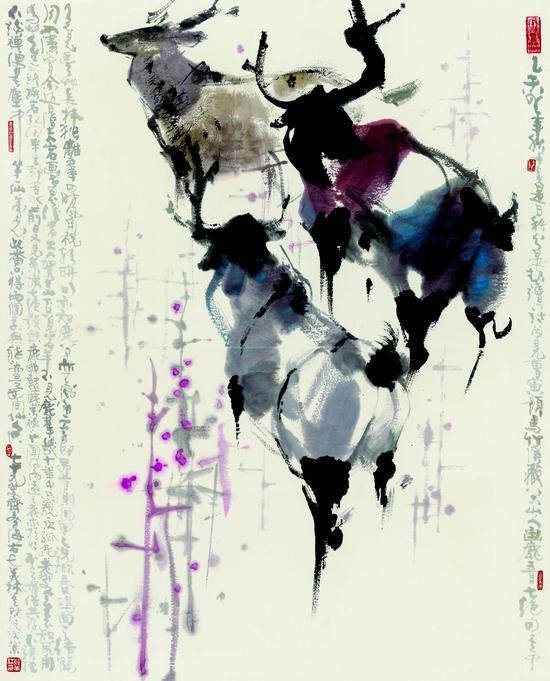 韩美林 春鹿图 2015年 设色纸本 152×190cm