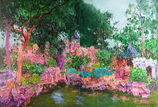 周春芽 豫园(双联画) 布面油画 272cm×204cm×2 2012年