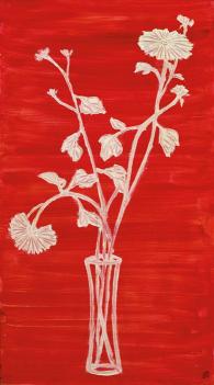 常玉《红底白菊》1930-1940年代 油彩纤维板 91x50cm 估价待询