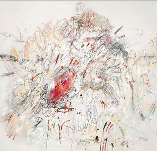 赛•托姆布雷(1928-2011)《丽达与天鹅》油彩、铅笔、蜡笔、画布 191 x 200 cm