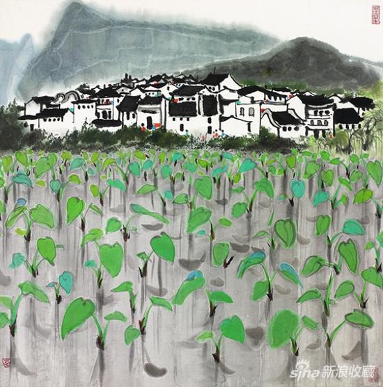 吴冠中 春苗 设色纸本 镜框 69×67.8cm