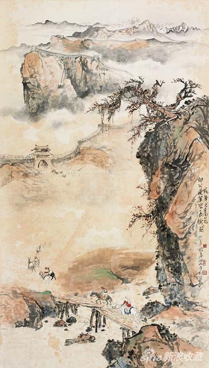 关山月 万里长城图 设色纸本 镜框 145×81.5cm