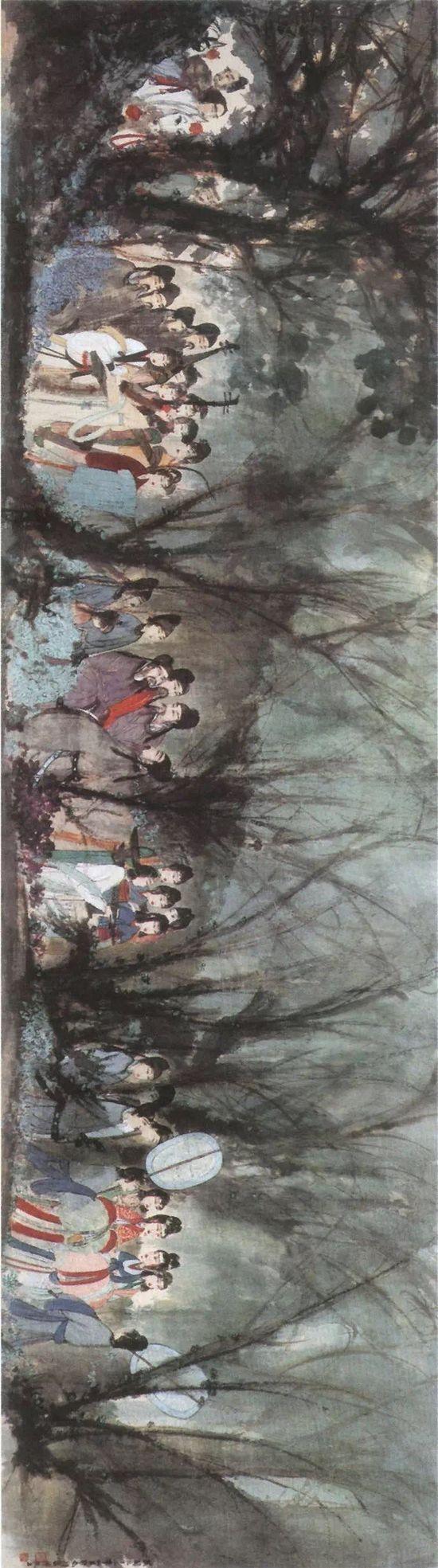 傅抱石1944年9月作《丽人行》,中国嘉德1996年秋季拍卖会,成交价1078万元。