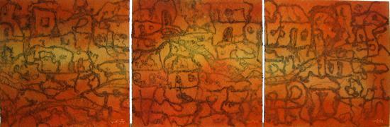《故曲--脉络》系列 纤维 创作2006.6 内径70cmX70cmX1cmX3幅(一套)