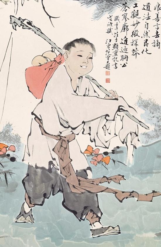 画面中的童子是画家自己的化身