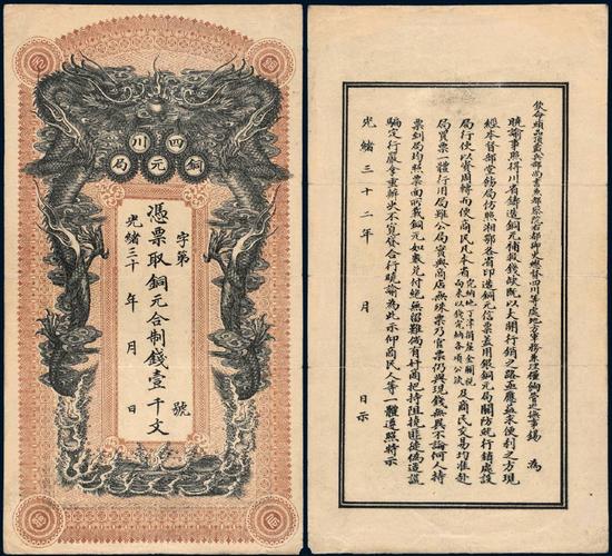 Lot 1237 光绪三十二年四川铜元局制钱票壹千文
