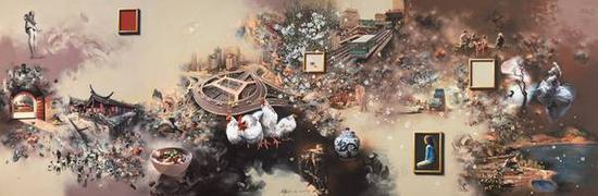 钟飙《一切早已存在,只有经过时显形》布面丙稀,400×1200cm,2012
