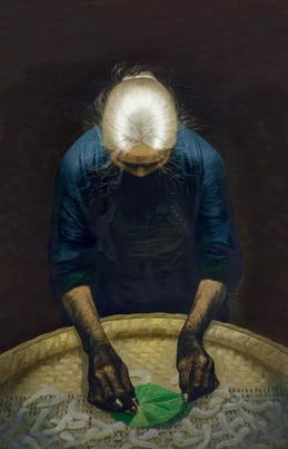 罗中立春蚕 布面 油画 216×140cm