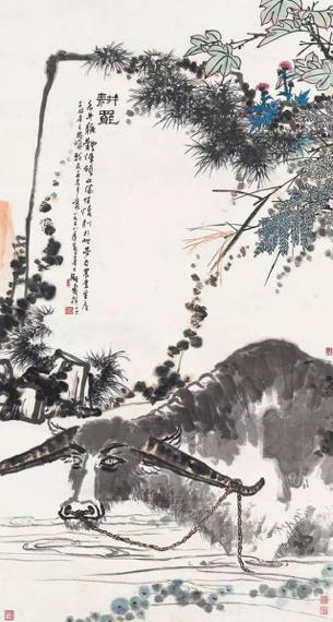 潘天寿耕罢 立轴 设色纸本 228x122 cm
