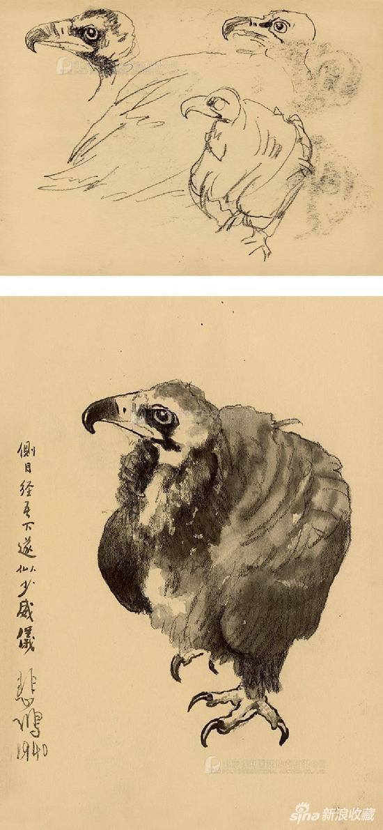 1940年作 灵鹫 - 4·灵鹫 - 5(双面画) 纸本素描